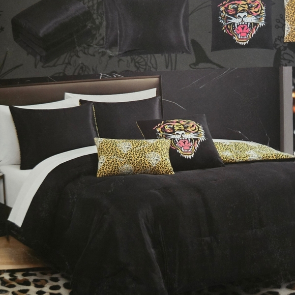 King Ed Hardy Cheetah Leopard Tiger 5 Piece Bedding Set Comforter - Picture 2 of 11